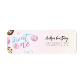 ドーナツスイートワンピンクアンドブルーガールファースト誕生日 ラベル (正面)