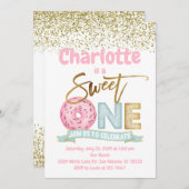 ドーナツスイートワン金ゴールドふりかける1st誕生日パーティー 招待状 (正面/裏面)
