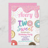 ドーナツスウィート2nd誕生日パーティーピンクパステル 招待状 (正面/裏面)