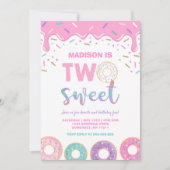 ドーナツツースイート誕生日招待状ドーナツパーティーピンク 招待状 (正面)
