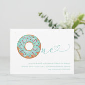 ドーナツティール（緑がかった色）ブルー&スプリンクルズ1日目の誕生日 招待状 (スタンド正面)