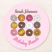 ドーナツドーナッツバースデーパーティーブランチベイクセール ラウンドペーパーコースター (正面)