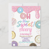 ドーナツハウスイートバースデーパーティーピンクパステルガール 招待状 (正面)