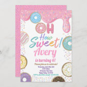 ドーナツハウスイートバースデーパーティーピンクパステルガール 招待状 (正面/裏面)