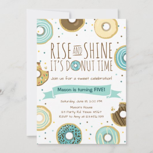 ドーナツバースデーパーティーの招待状の上昇と輝き 招待状 (正面)