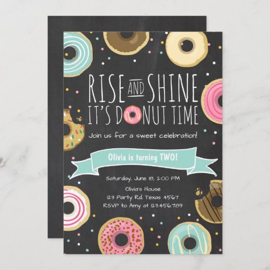 ドーナツバースデーパーティーの招待状の上昇と輝き 招待状 (正面/裏面)