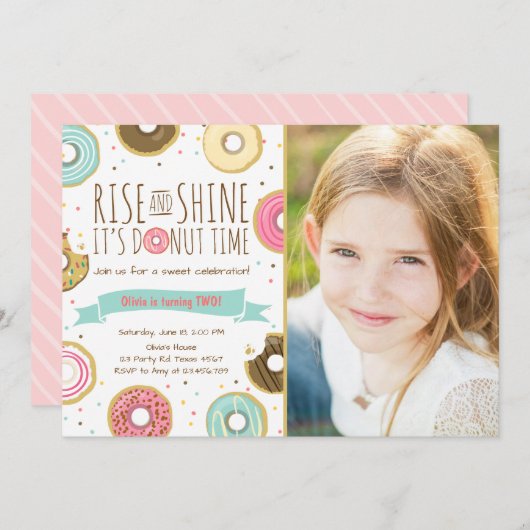 ドーナツバースデーパーティーの招待状の上昇と輝き 招待状 (正面/裏面)
