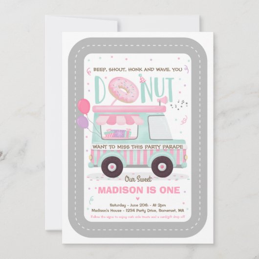 ドーナツバースデーパーティードライブバイ誕生日パレード 招待状 (正面)