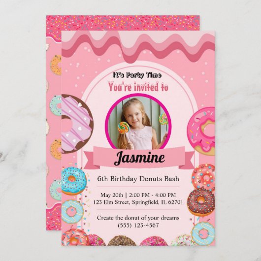 ドーナツパターン6th誕生日パーティーの招待状 シーズンカード (正面/裏面)
