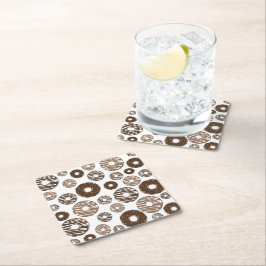 ドーナツパターン、チョコレートドーナツ、キャラメルドーナツ スクエアペーパーコースター