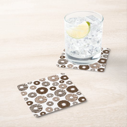 ドーナツパターン、チョコレートドーナツ、キャラメルドーナツ スクエアペーパーコースター (インサイチュ)