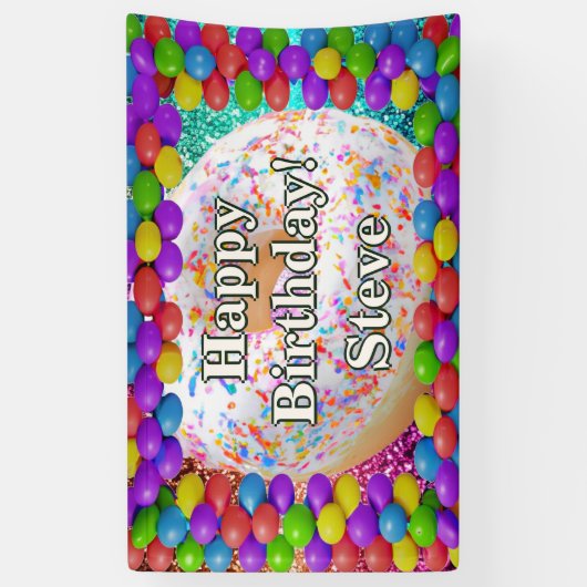 ドーナツパーソナライズされたキャラクター誕生日バナー 横断幕 (縦)