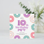ドーナツパーティーガール10歳の誕生日招待状 招待状 (スタンド正面)