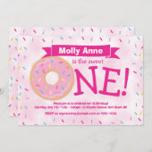 ドーナツパーティーレインボーブラントガールファースト誕生日 招待状 (正面/裏面)