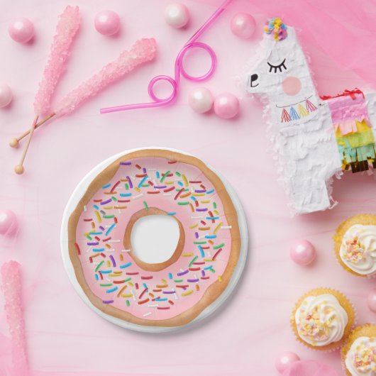 ドーナツピンクのつや消しはかわいい食糧|ドーナツを振りかけます ペーパープレート (パーティー)