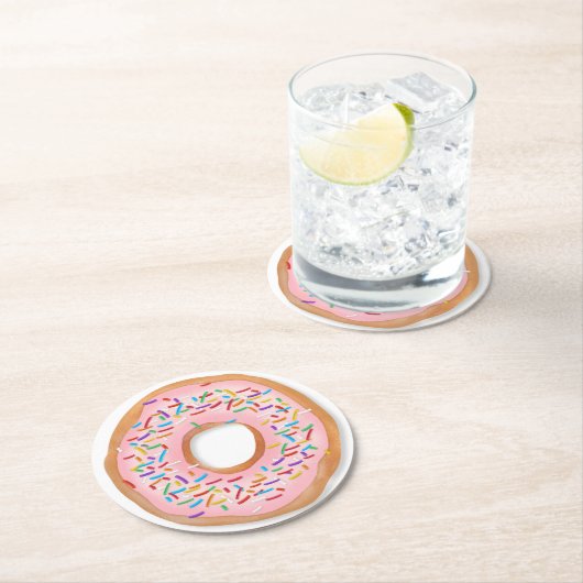 ドーナツピンクのつや消しはかわいい食糧|ドーナツを振りかけます ラウンドペーパーコースター (インサイチュ)