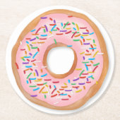 ドーナツピンクのつや消しはかわいい食糧|ドーナツを振りかけます ラウンドペーパーコースター (正面)