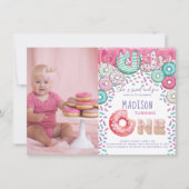 ドーナツファースト誕生日招待状散水写真 招待状 (正面)