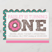 ドーナツファースト誕生日招待状 – ピンク 招待状 (正面/裏面)