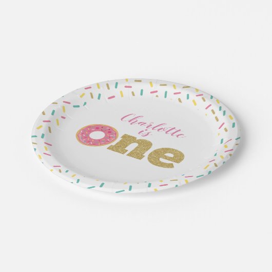 ドーナツファースト誕生日紙プレート ペーパープレート (アングル)