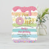 ドーナツファースト1歳の誕生日パーティーパステルレインボー 招待状 (スタンド正面)