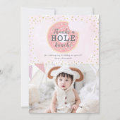 ドーナツフォトピンク誕生日サンキューカード 招待状 (正面)