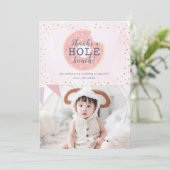 ドーナツフォトピンク誕生日サンキューカード 招待状 (スタンド正面)