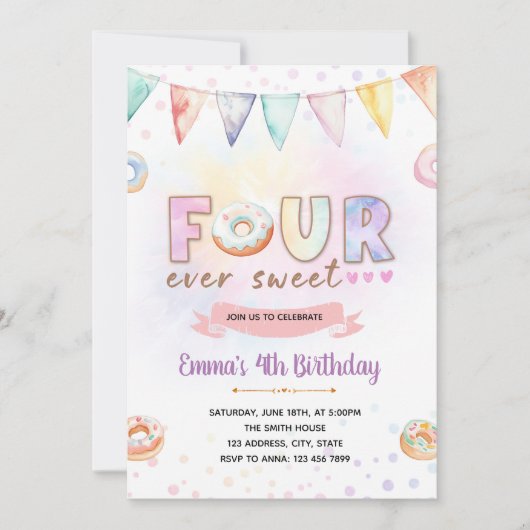 ドーナツフォーエバーの誕生日の招待状 招待状 (正面)
