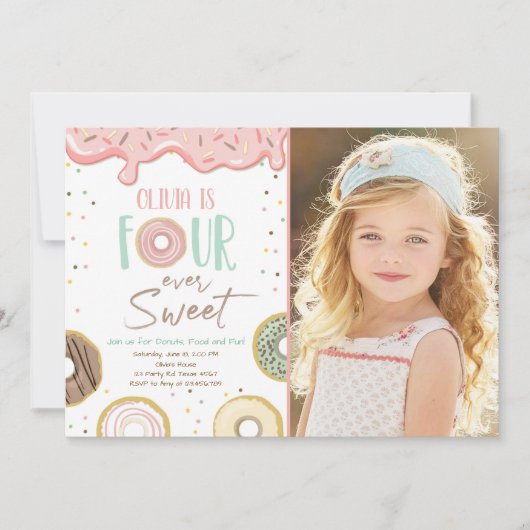 ドーナツフォーエバースウィートガール4th誕生日 招待状 (正面)