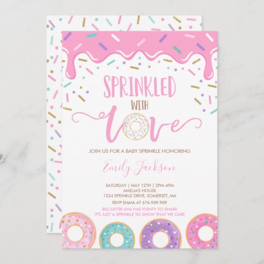 ドーナツベイビースプリンクル招待状 ラブを添えて 招待状 (正面/裏面)