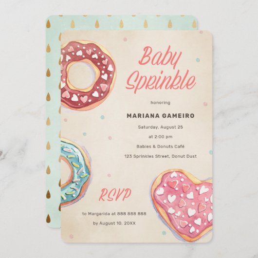 ドーナツベビーは男女兼用でシンプルなモダンを振りかけます 招待状 (正面/裏面)