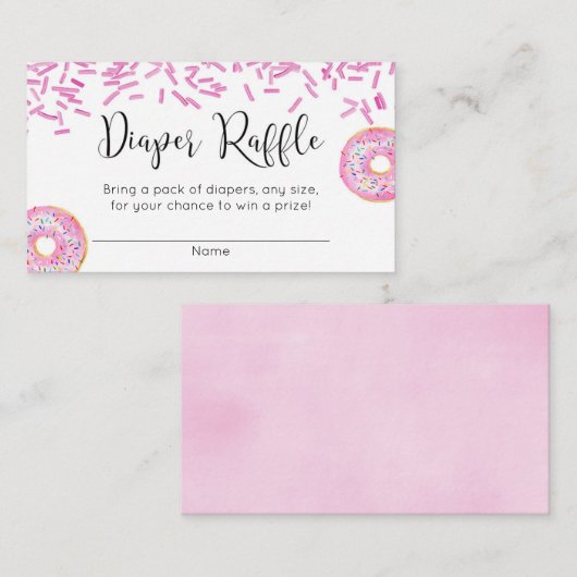 ドーナツベビーシャワーの女の子のピンクのおむつのラッフル エンクロージャーカード (正面/裏面)
