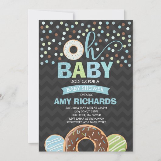 ドーナツベビーシャワーの招待状ドーナツはシャワーを振りかけます 招待状 (正面)