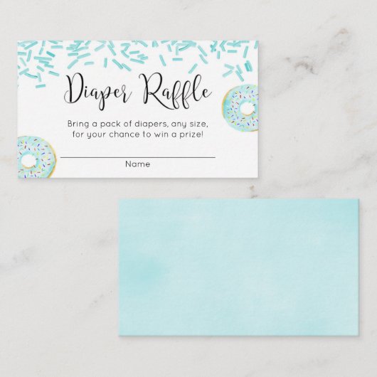 ドーナツベビーシャワーの男の子の青いおむつのラッフル エンクロージャーカード (正面/裏面)