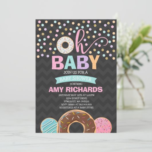 ドーナツベビーシャワー招待状ドーナツスプリンクルシャワー 招待状 (スタンド正面)