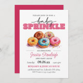 ドーナツベビー振りかけるピンクベビーガール 招待状 (正面/裏面)