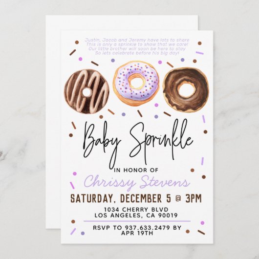 ドーナツベビー散水ベビーシャワー招待状 招待状 (正面/裏面)