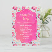 ドーナツマカロン及びカップケーキ汎用パーティー招待状 招待状 (スタンド正面)