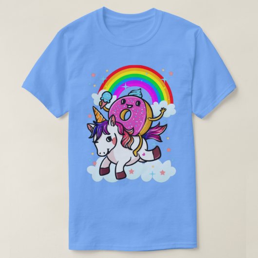 ドーナツ乗りユニコーンかわいい Tシャツ (デザイン正面)