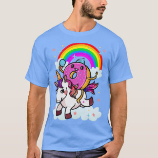 ドーナツ乗りユニコーンかわいい Tシャツ