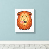 ドーナツ付きライオン キャンバスプリント (インサイチュ (ウッドフロア))