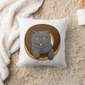 ドーナツ付き猫 クッション (ブランケット)