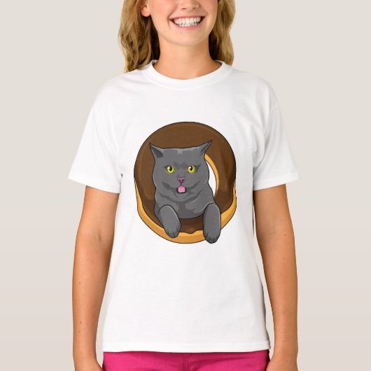ドーナツ付き猫 Tシャツ (正面)