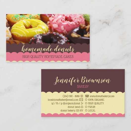 ドーナツ写真おいしいピンクイエロー 名刺 (正面/裏面)