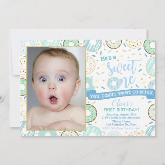 ドーナツ写真誕生日招待状少年スウィートワン 招待状 (正面)