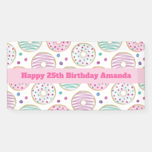 ドーナツ型かわいいカラフル誕生日バナー 横断幕 (横)