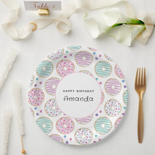 ドーナツ型かわいいカラフル誕生日 ペーパープレート (ウェディング)