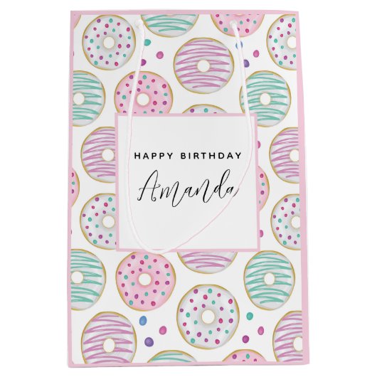 ドーナツ型かわいいカラフル誕生日 ミディアムペーパーバッグ (正面)