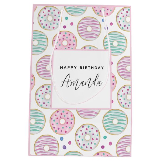 ドーナツ型かわいいカラフル誕生日 ミディアムペーパーバッグ (裏面)