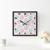 ドーナツ型かわいいカラフル スクエア壁時計 (ホーム)